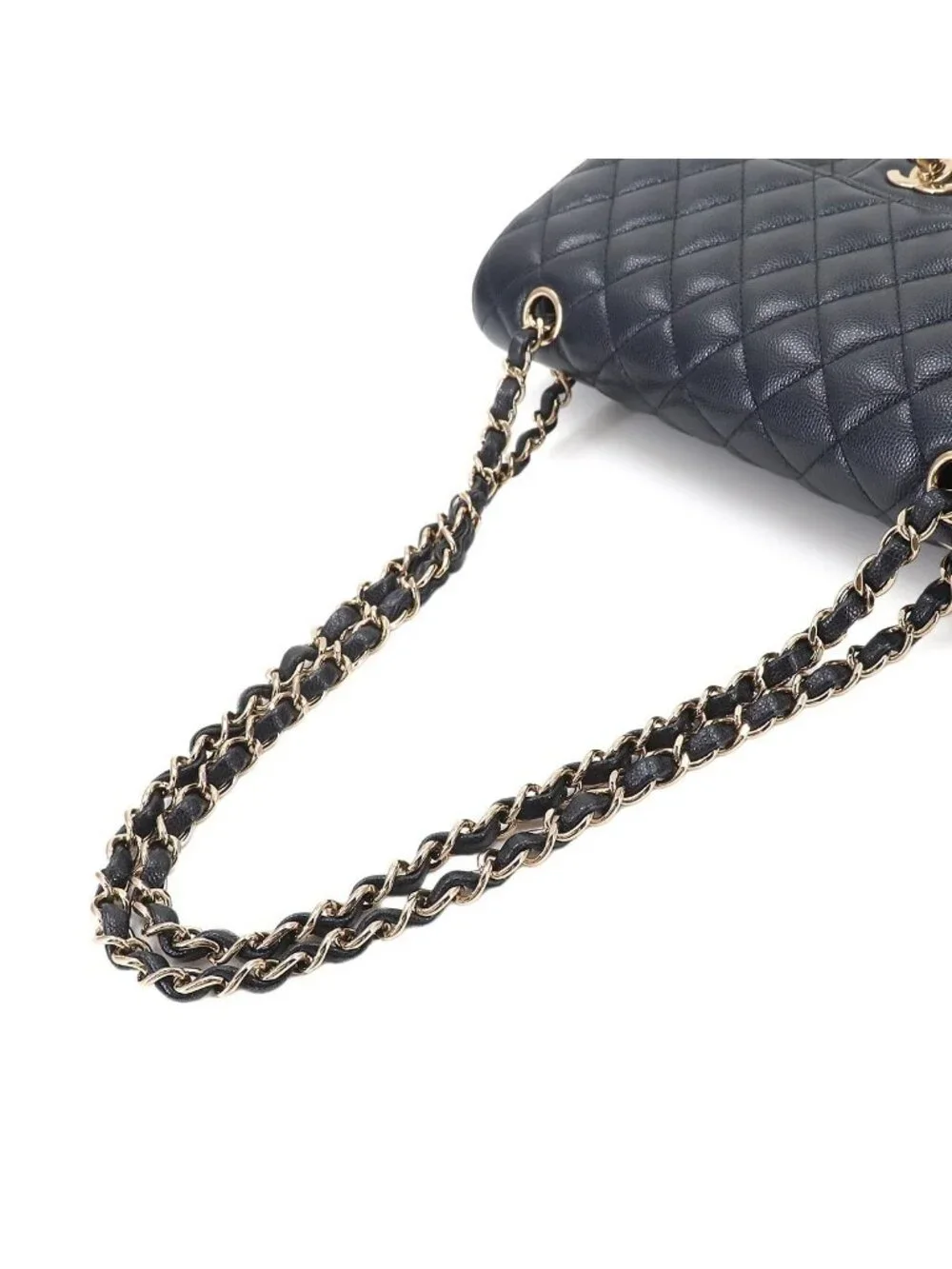 Chanel Quilted 25 Chain Shoulder Bag Caviar Leather Navy Gold